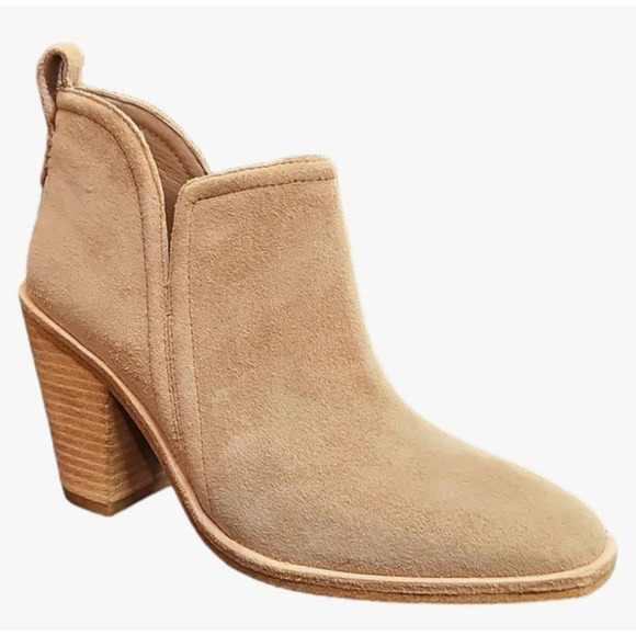 Jeffrey Campbell Rosalee Ankle Boots Women's 9 Suede Pull On Chunky Heel Beige - Picture 1 of 12